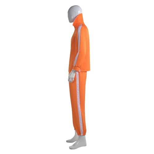 Adult Men Orange Tracksuit Uniform Sports Suit Zipper Jacket Top Sportswear with Glasses Wig