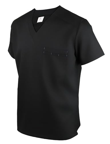 Men's Scrubs Top, Reinforced Chest Pocket & Hem, Stretch V-Neck Work Shirt, Moisture-Wicking & Anti-Wrinkle