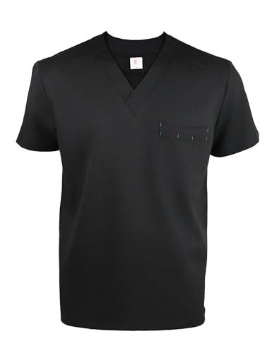 Men's Scrubs Top, Reinforced Chest Pocket & Hem, Stretch V-Neck Work Shirt, Moisture-Wicking & Anti-Wrinkle