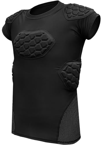 Elite 6-Pad Adult Padded Football Shirt with Chest, Shoulder, Ribs & Spine Protection, Mens Football Padded Compression Shirt