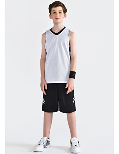 10 Pack Youth Boys Reversible Mesh Performance Athletic Basketball Jerseys Blank Team Uniforms for Sports Scrimmage Bulk