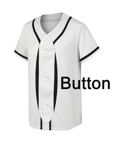 5 Pack Mens Plain Blank Baseball Jersey Button Down Shirts Short Sleeve Hipster Hip Hop Sports Team Uniform
