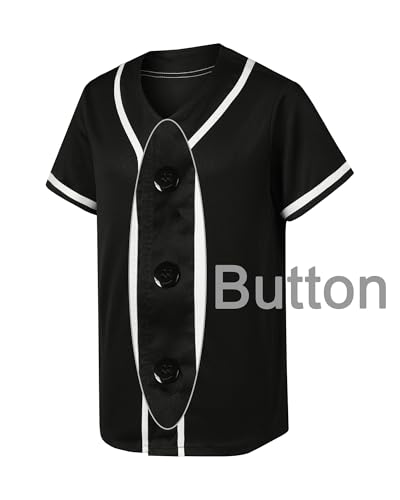 5 Pack Mens Plain Blank Baseball Jersey Button Down Shirts Short Sleeve Hipster Hip Hop Sports Team Uniform
