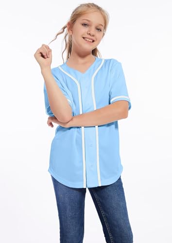 Kids Baseball Jersey Button Blank Softball Team Uniform Girls Boys Hip Hop T-Shirt Solid Color Sweatshirt