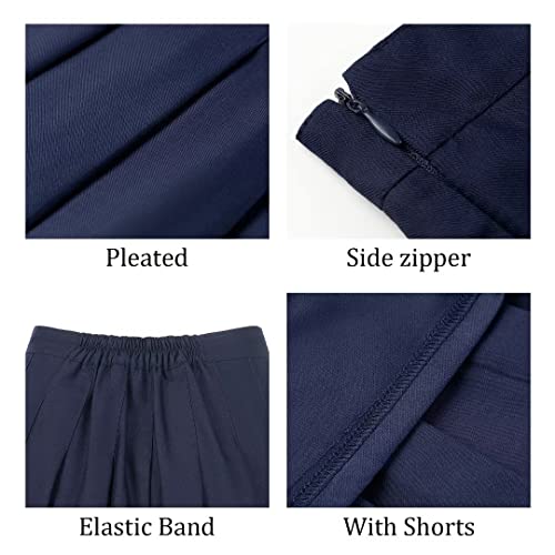 Pleated Mini Skirt High Waisted Tennis Skirts Skorts for Women Girls School Uniform Dress Cheer Skirt with Shorts,2T-4XL