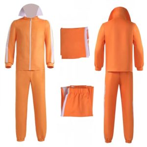 Adult Men Orange Tracksuit Uniform Sports Suit Zipper Jacket Top Sportswear with Glasses Wig