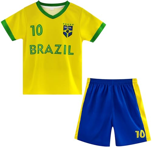 Kids' Argentina Portugal National Team Soccer Jersey Set Number 10 7, Youth Football Shirt Shorts for Training Match