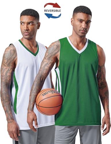 10-Pack Men's Reversible Custom Basketball Jerseys, Plain Mesh Athletic Sleeveless Shirts Blank Team Uniforms Set