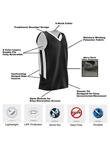 10 Pack Youth Boys Reversible Mesh Performance Athletic Basketball Jerseys Blank Team Uniforms for Sports Scrimmage Bulk