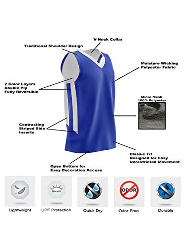 10 Pack Youth Boys Reversible Mesh Performance Athletic Basketball Jerseys Blank Team Uniforms for Sports Scrimmage Bulk