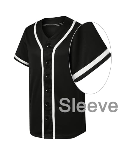5 Pack Mens Plain Blank Baseball Jersey Button Down Shirts Short Sleeve Hipster Hip Hop Sports Team Uniform