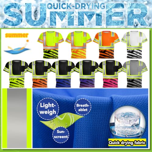 Hi-Vis Safety Shirts Customize Your Logo US Flag Team Work Uniform with 4 Inches Reflective Strips