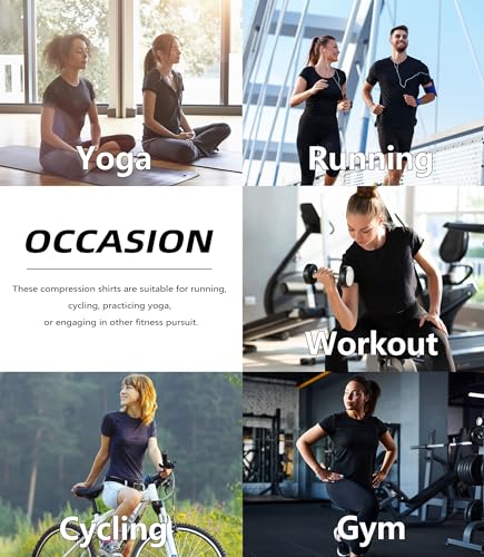 4 Pack Women's Compression Shirt Running Athletic T-Shirts Workout Tops Baselayer Short Sleeve Yoga Gym Sports Gear