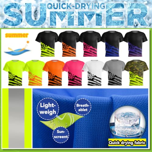 Hi-Vis Safety T-Shirt Customize Logo US Flag Reflective Security Shirts Team Work Uniform