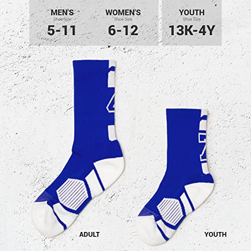 Custom Team Number Crew Socks | Youth & Adult Athletic Socks Blue | Choose Your Number