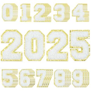 40Pcs Self-Adhesive Chenille Number Patches 0-9 with Glitter Border for Team Jerseys, Sports Uniforms, Football, Jeans, Bags